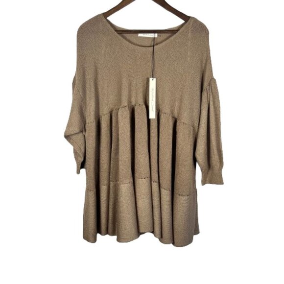 Mustard Seed Womens Tan‎ Tiered Semi-Sheer Knit Mini Dress Size Medium NWT - Picture 1 of 12